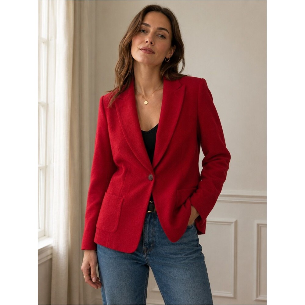 Vintage Talbots Red Wool Blend Tweed Single Button Blazer Jacket Size 12 Petite